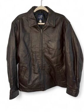 Vintage GAP Brown Leather Jacket Mens M Heavyweight Y2K Genuine Leather